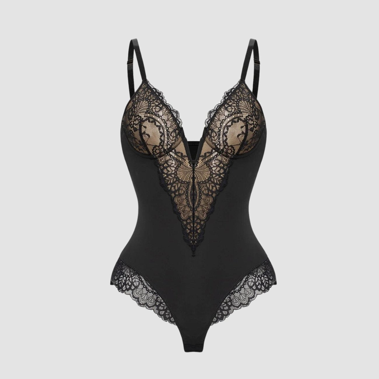 Sarah | Shapewear-Bodysuit mit tiefem V-Ausschnitt aus Spitze